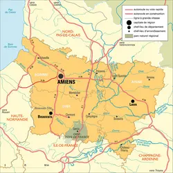 Picardie : carte administrative&nbsp;avant réforme - crédits : Encyclopædia Universalis France