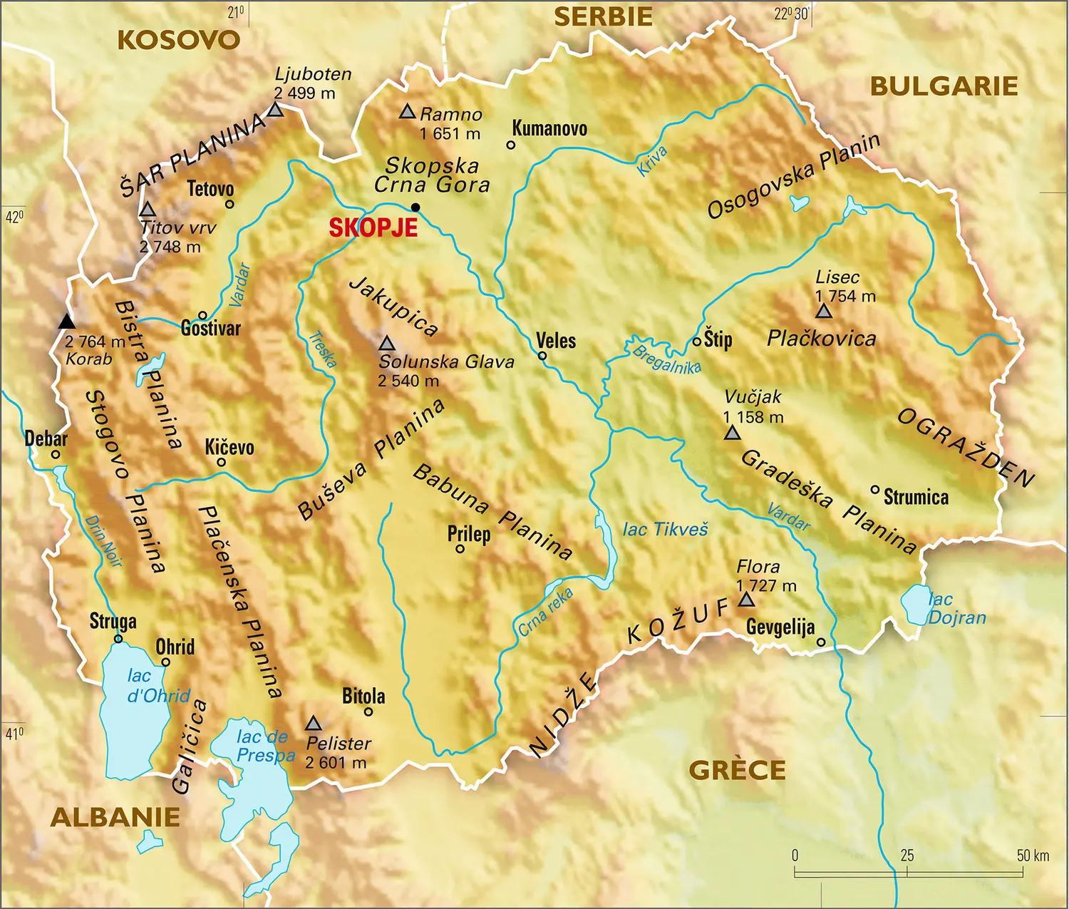 Macédoine&nbsp;du Nord&nbsp;: carte physique