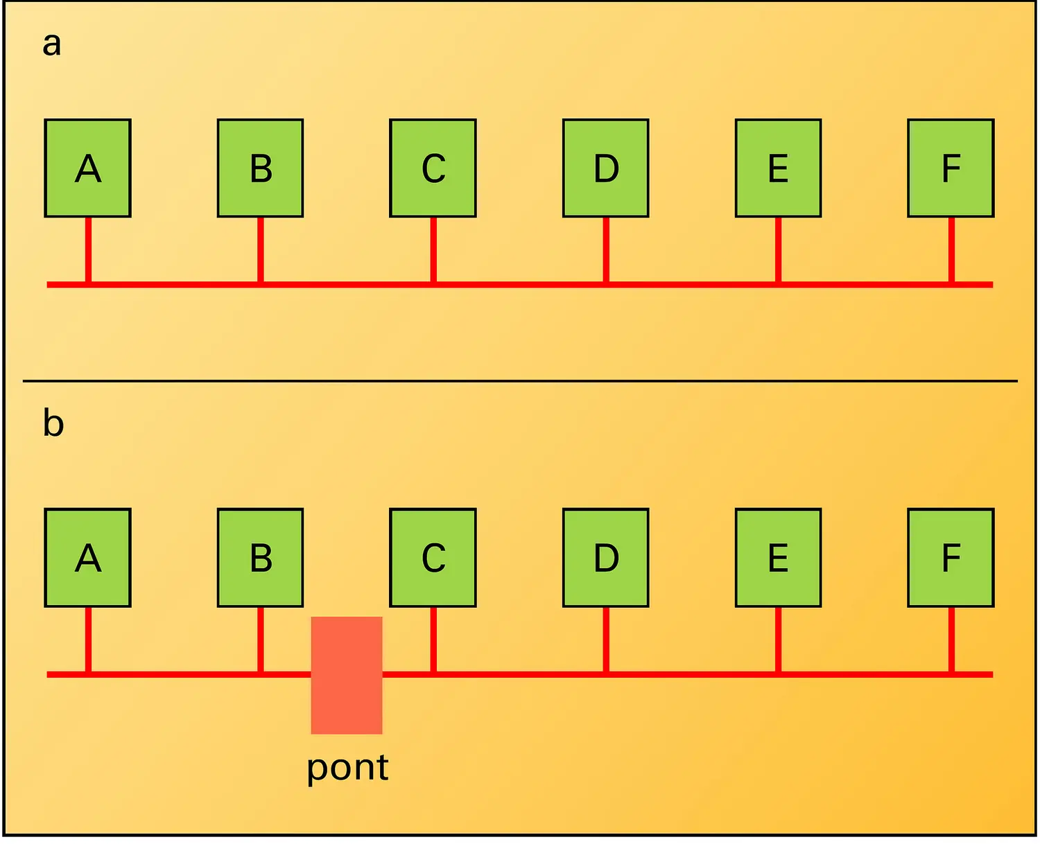 Réseaux informatiques : pont segmentant un réseau