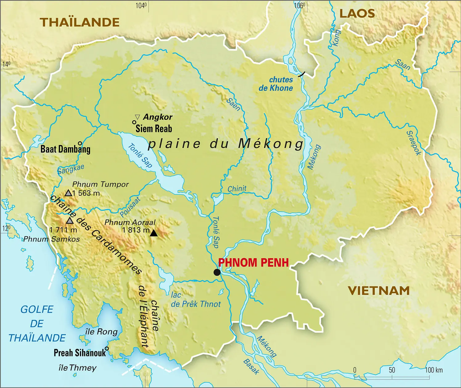 Cambodge : carte physique