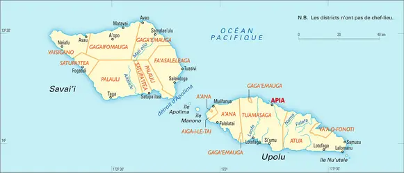Samoa : carte administrative - crédits : Encyclopædia Universalis France