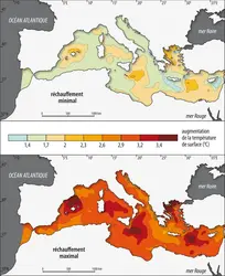 Cartes des anomalies de température de surface de la mer Méditerranée - crédits : Encyclopædia Universalis France