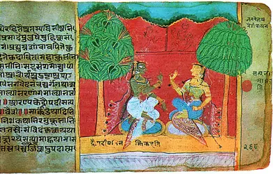 Mahabharata, enluminure moghole - crédits : P. Chandra