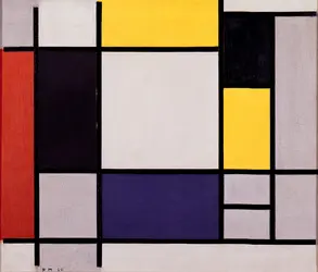 Composition avec jaune, rouge, noir, bleu et gris, P. Mondrian - crédits : Stedelijk Museum, Amsterdam, Pays-Bas. © Holzman Trust