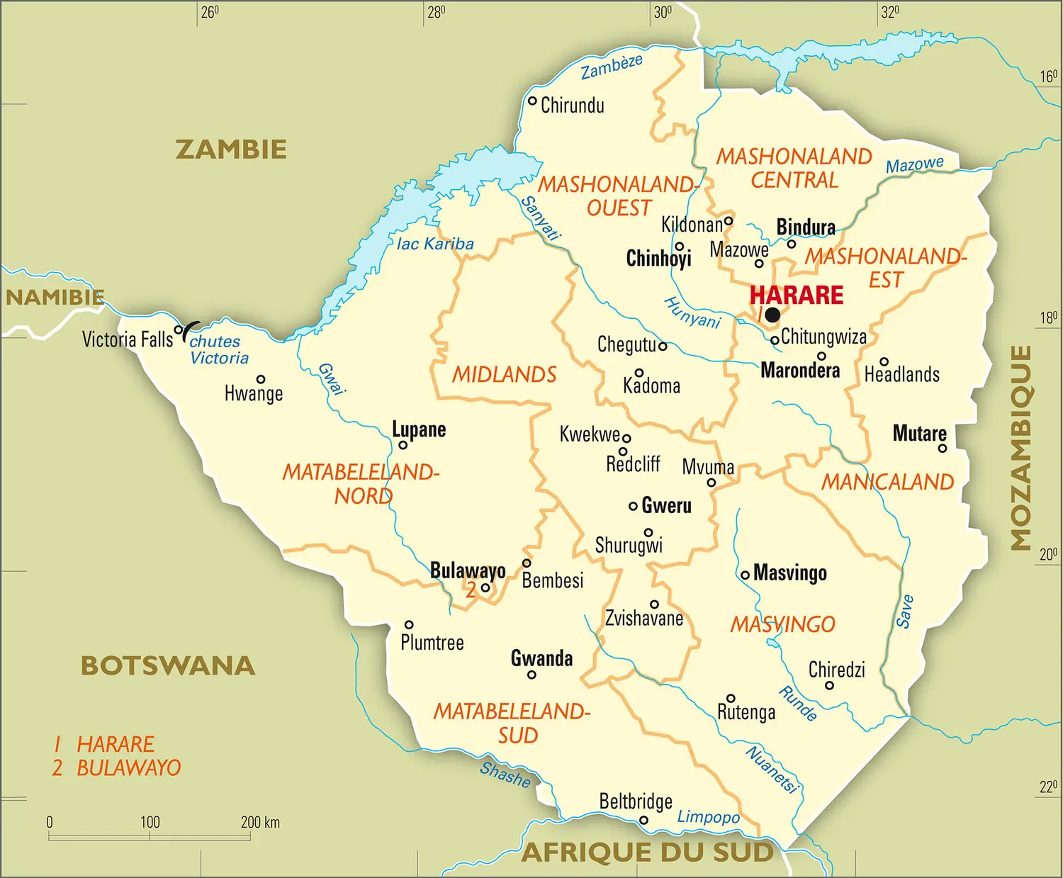 Zimbabwe : carte administrative