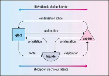 Échanges d’énergie associés aux changements d’état de l’eau - crédits : Encyclopædia Universalis France