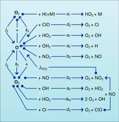 Réactions catalytiques de l'ozone (O<inf>3</inf>) - crédits : Encyclopædia Universalis France