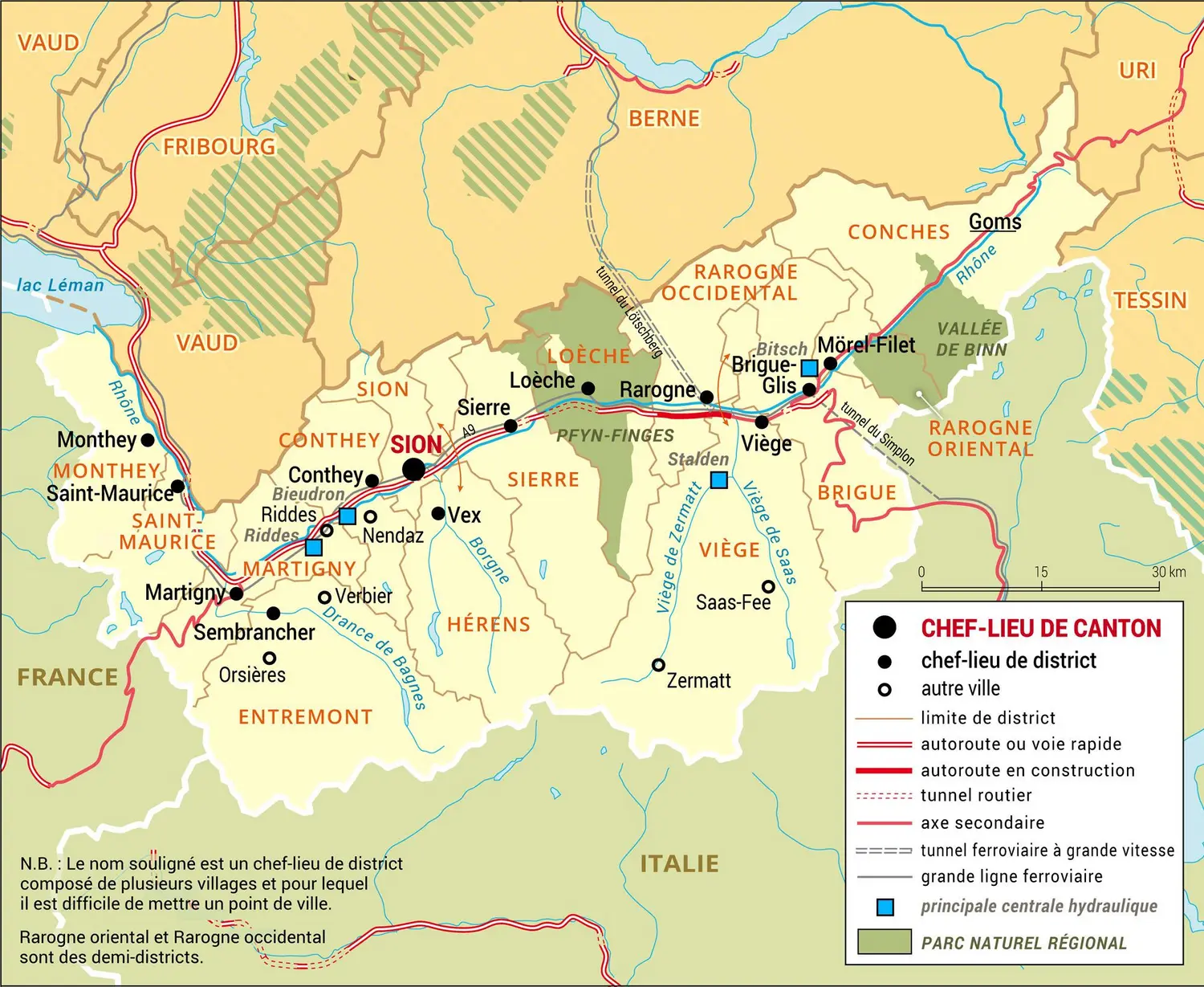 Valais : carte administrative du canton
