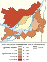 Un paysage linguistique contrasté dans la métropole montréalaise - crédits : Encyclopædia Universalis France