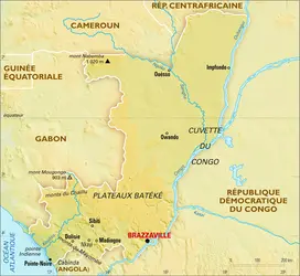 Congo (République du) : carte physique - crédits : Encyclopædia Universalis France