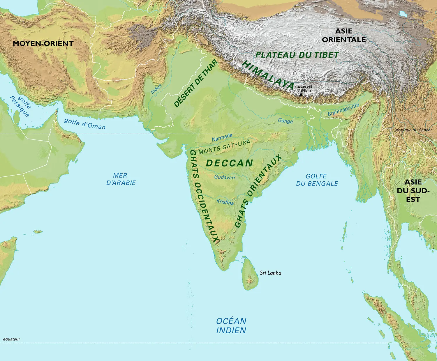 Asie du Sud : carte physique