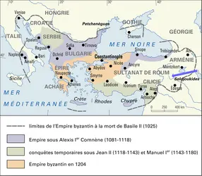 Empire byzantin, XI<sup>e</sup>-XII<sup>e</sup> siècle - crédits : Encyclopædia Universalis France