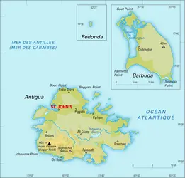 Antigua-et-Barbuda : carte physique - crédits : Encyclopædia Universalis France
