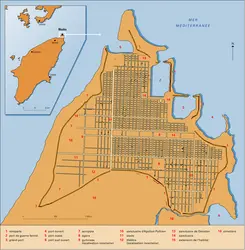 Rhodes, plan de la ville antique - crédits : Encyclopædia Universalis France