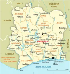 Côte d'Ivoire : carte administrative - crédits : Encyclopædia Universalis France