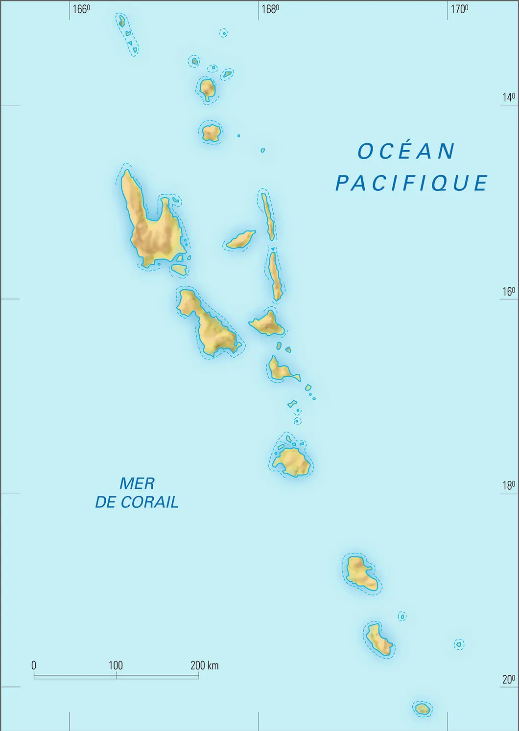 Vanuatu : carte physique vierge