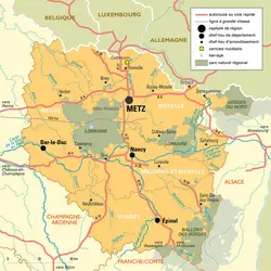 Lorraine : carte administrative avant réforme - crédits : Encyclopædia Universalis France