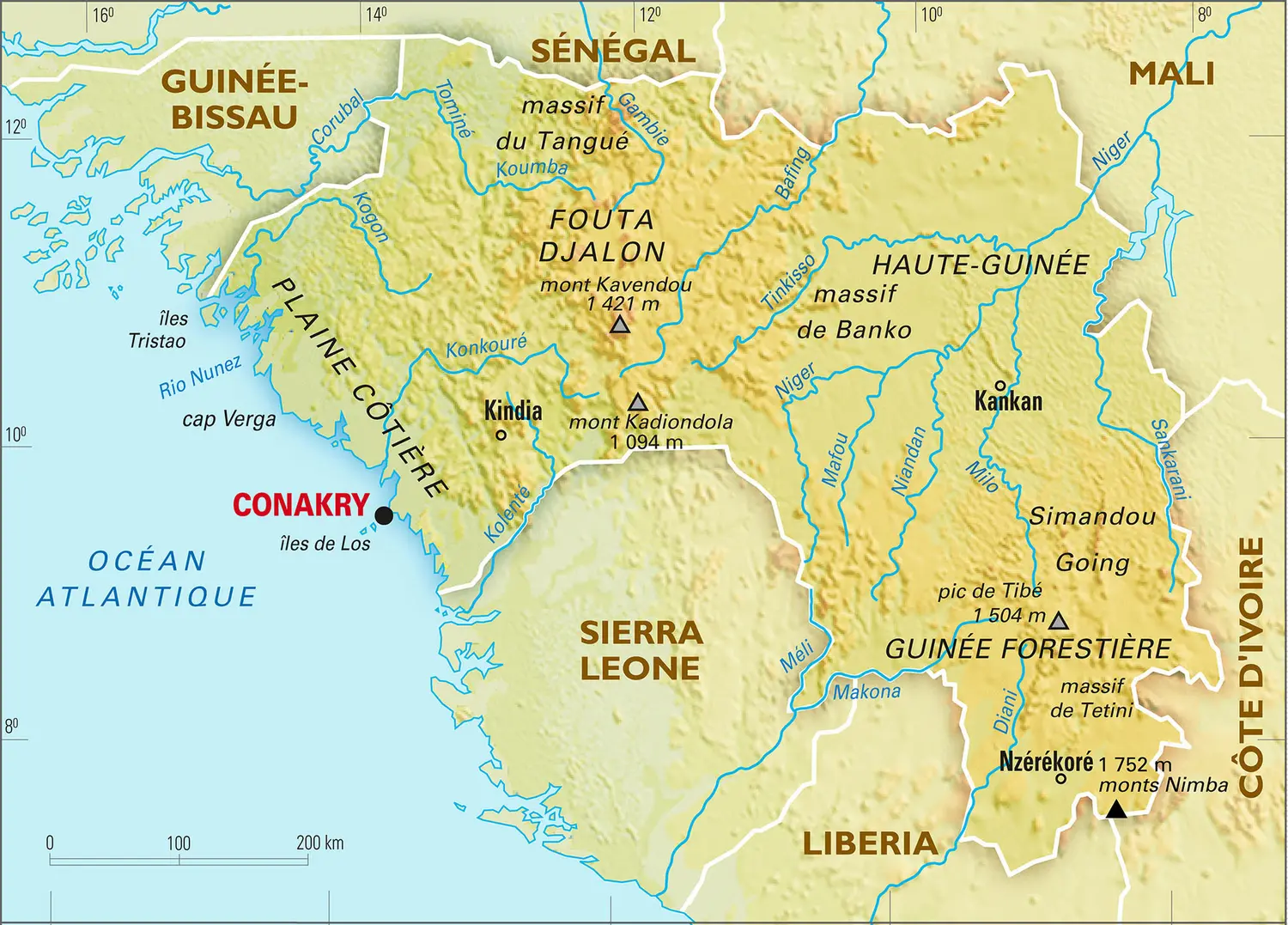 Guinée : carte physique