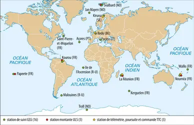 Carte du segment au sol de Galileo - crédits : Encyclopædia Universalis France