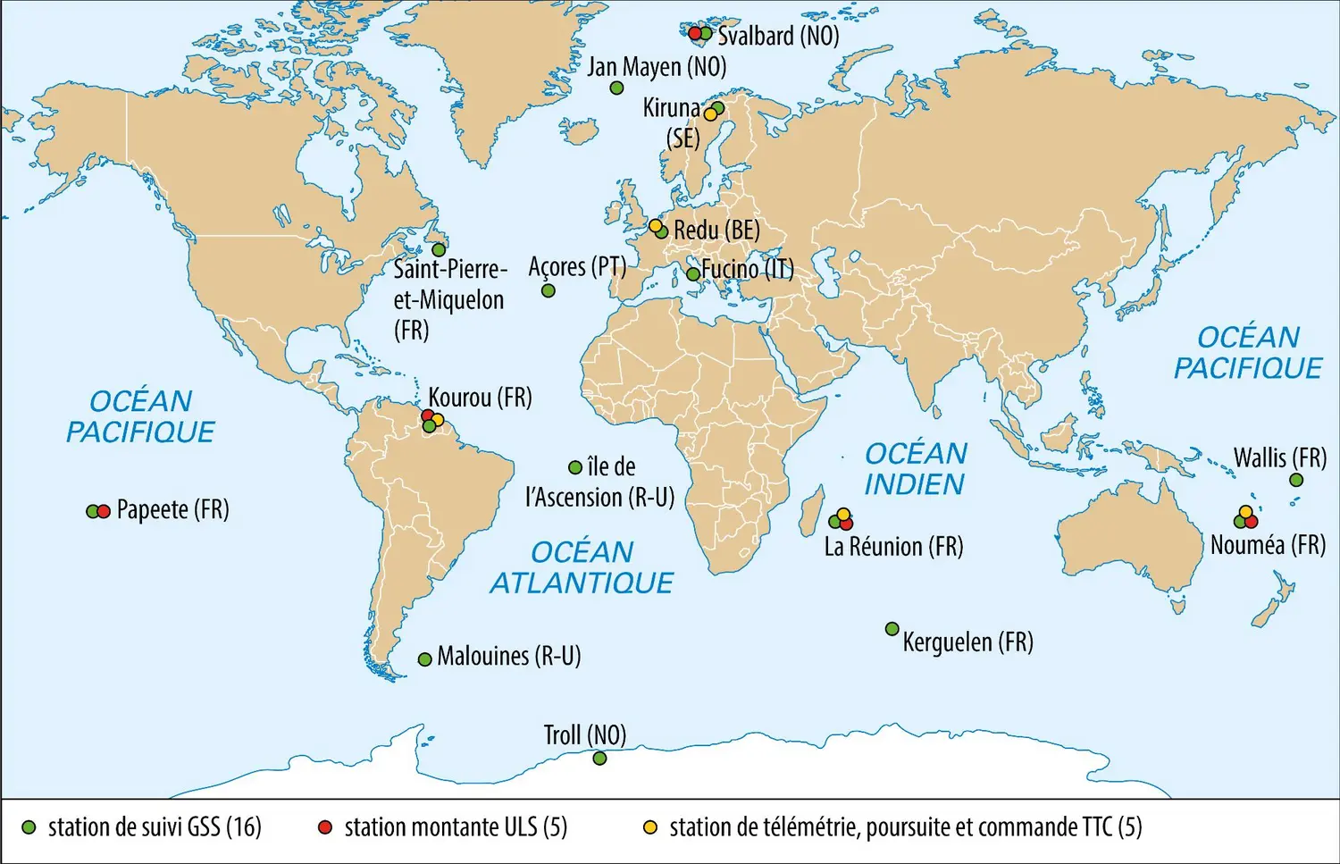 Carte du segment au sol de Galileo