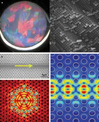 Nanotechnologies : cristaux photoniques - crédits : a: A. Alden, About.com/ C. Sotomayor Torres, université de Wuppertal/ b: Laboratoire de phyisque dela matière condensée, CNRS