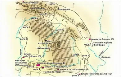 Plan de la ville antique d'Agrigente - crédits : Encyclopædia Universalis France