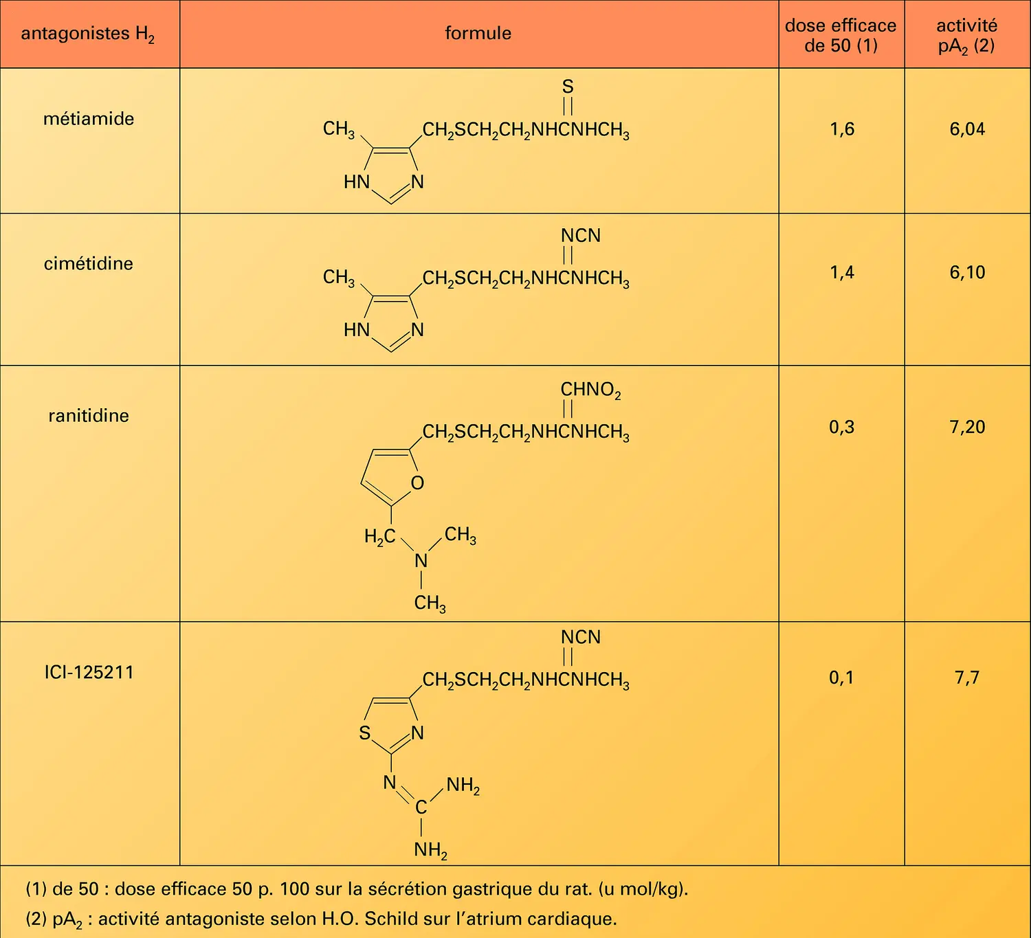 Structure et activité de divers antagonistes H2