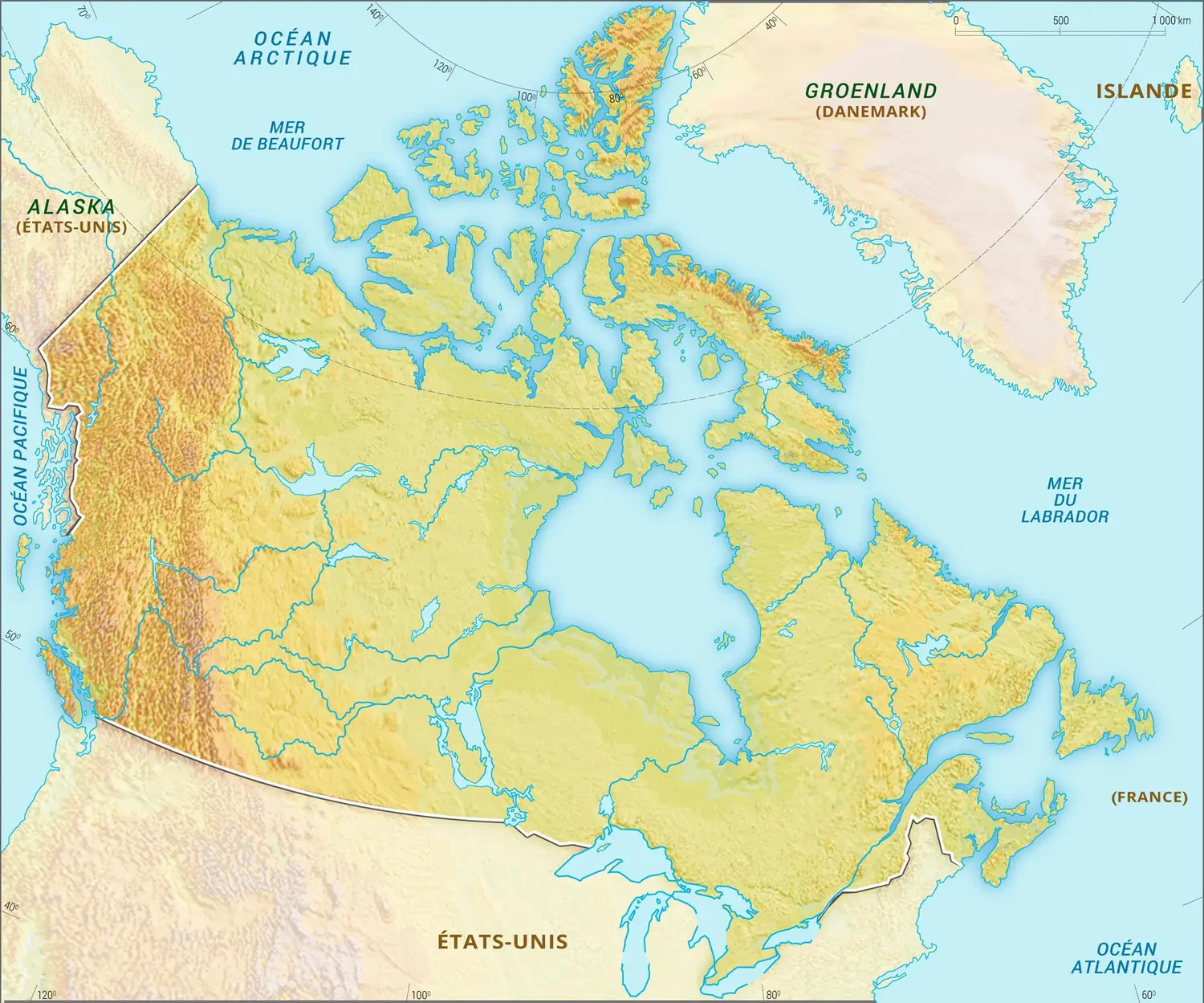 Canada : carte physique vierge