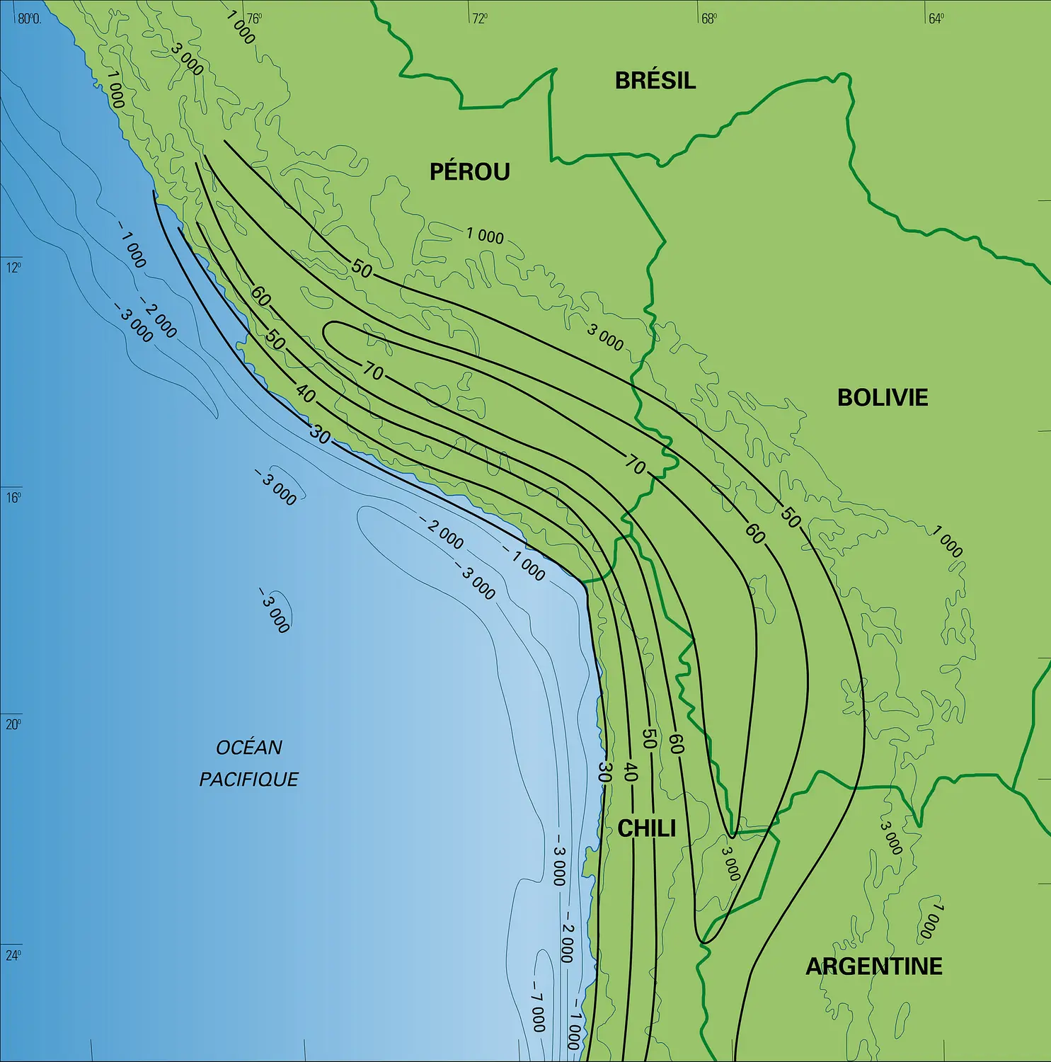 Cordillère des Andes : discontinuité de Mohorovicic