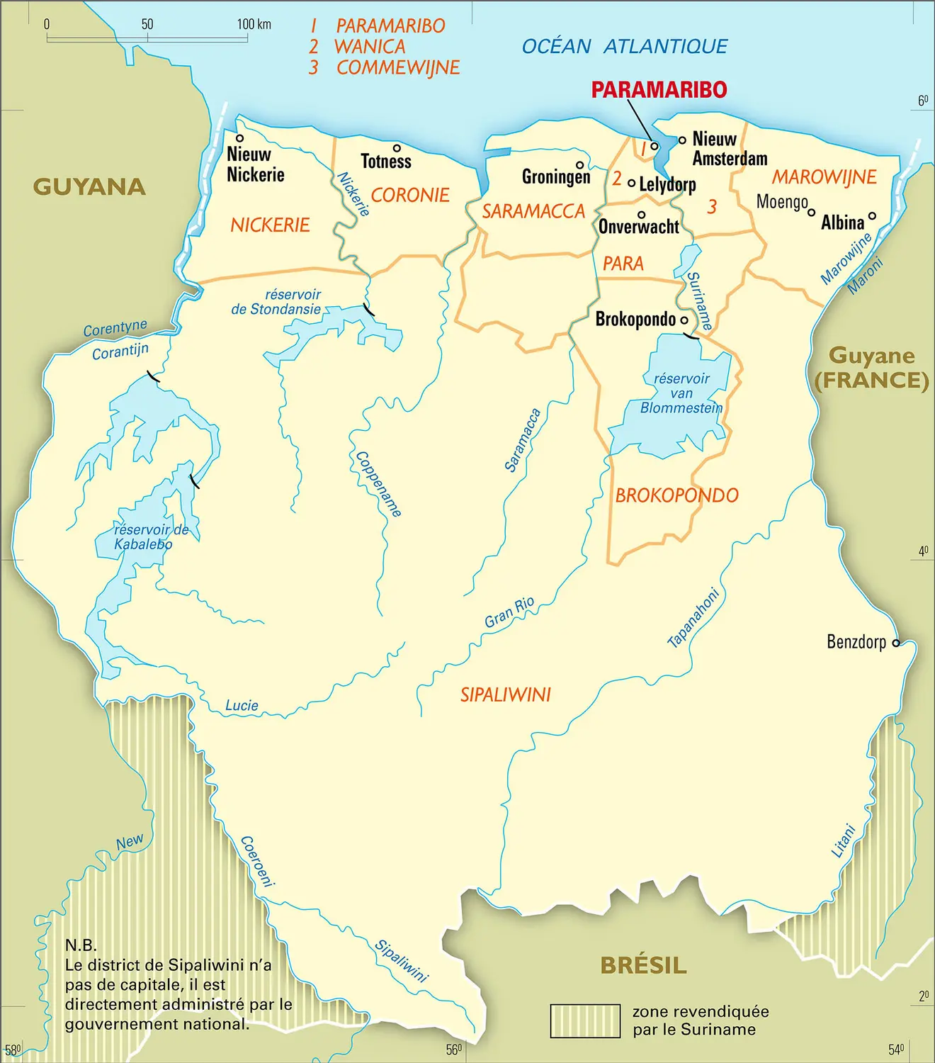 Suriname : carte administrative