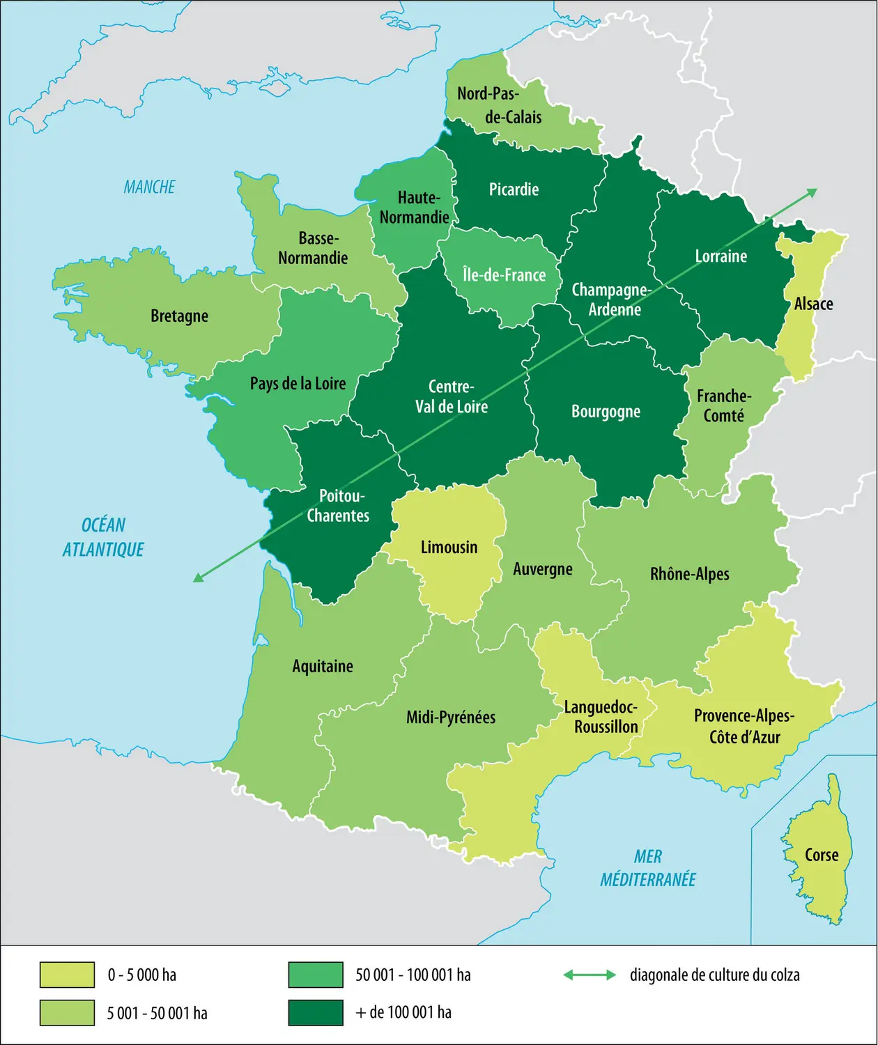 Colza : zones de culture en France