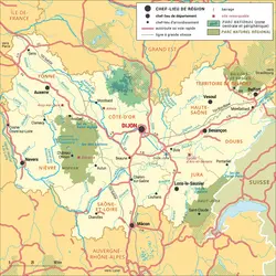 Bourgogne-Franche-Comté : carte administrative - crédits : Encyclopædia Universalis France