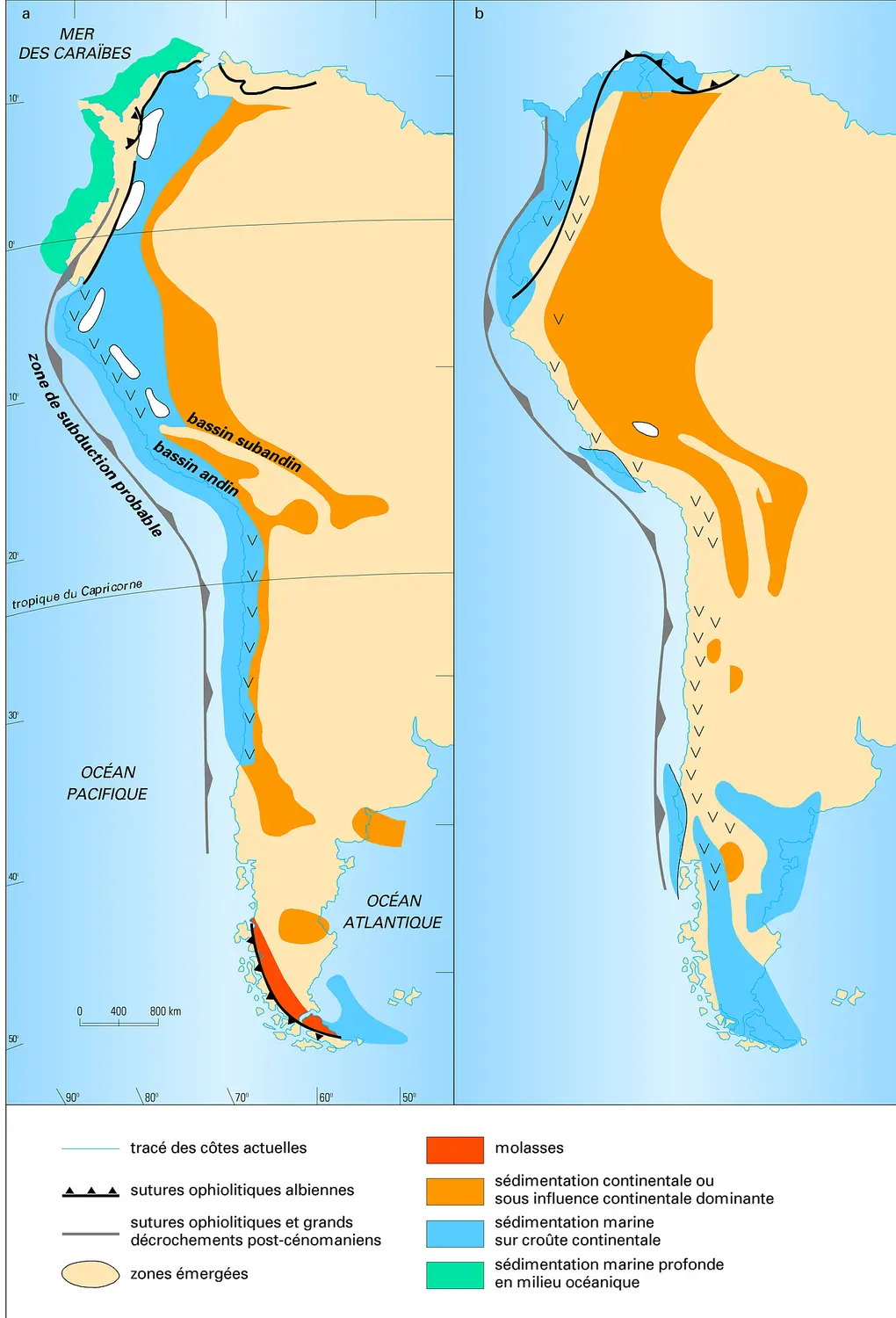 Amérique du Sud à l'Albo-Cambrien et à l'Éocène