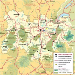 Auvergne-Rhône-Alpes : carte administrative - crédits : Encyclopædia Universalis France