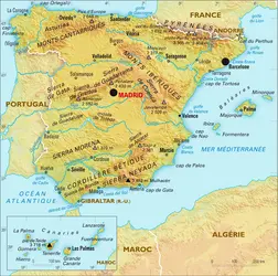 Espagne : carte physique - crédits : Encyclopædia Universalis France