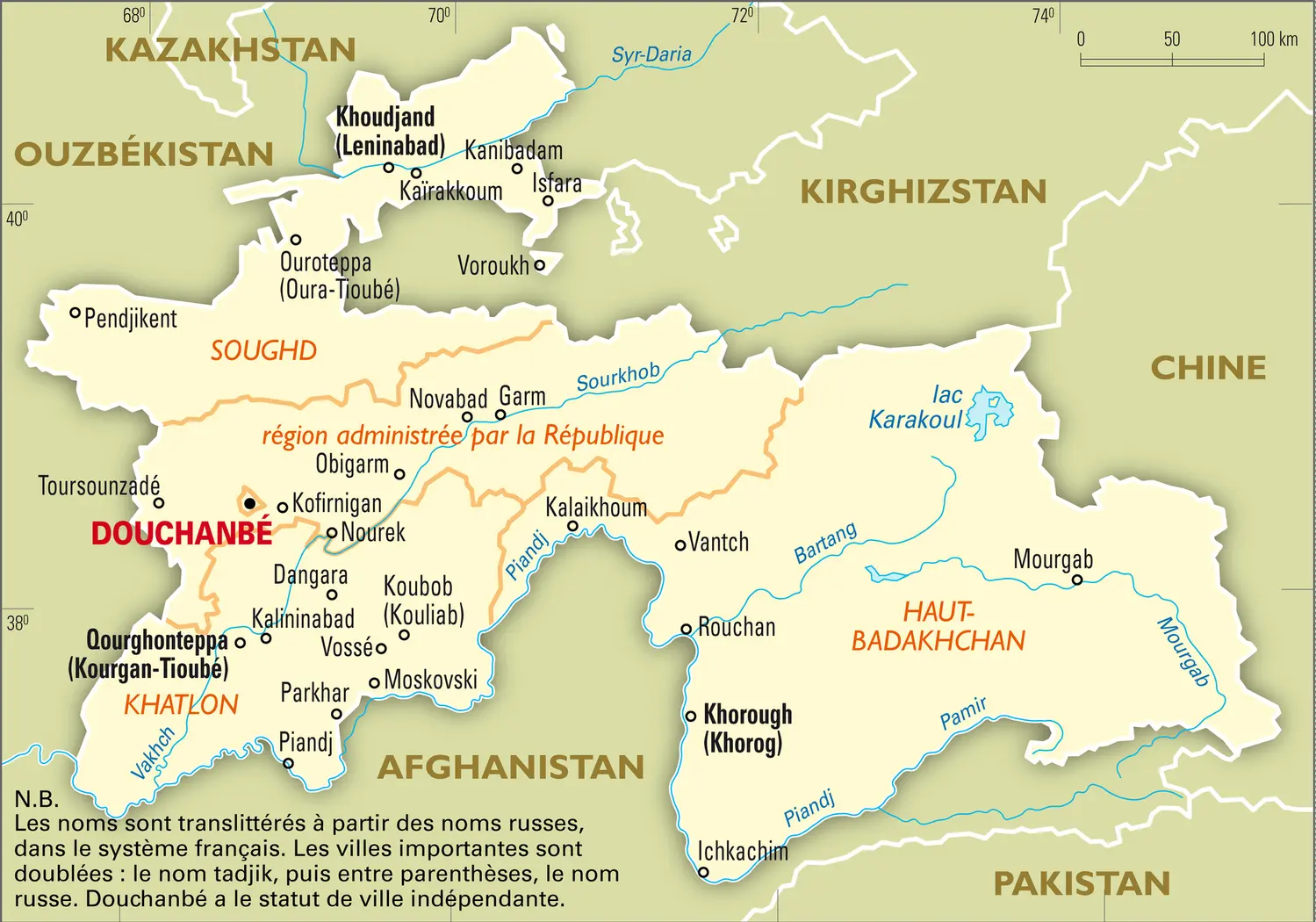 Tadjikistan : carte administrative