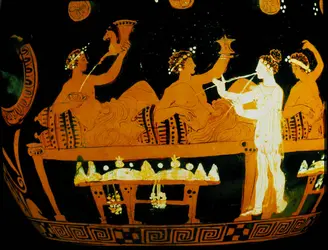 Cratère, vase grec, banquet - crédits : Erich Lessing/ AKG-images