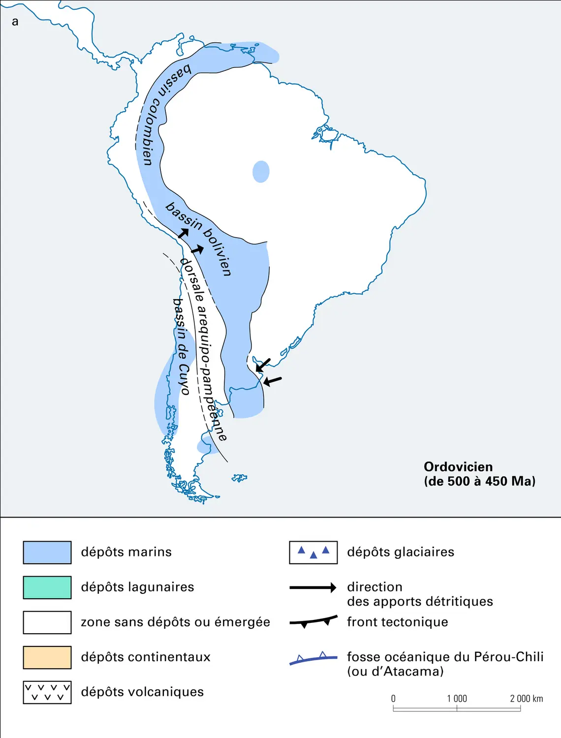 Cartes paléogéographiques simplifiées de l'Amérique du Sud - vue 1