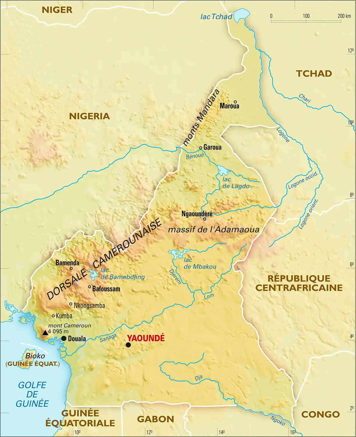 Cameroun : carte physique