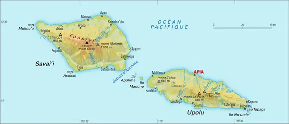 Samoa : carte physique - crédits : Encyclopædia Universalis France