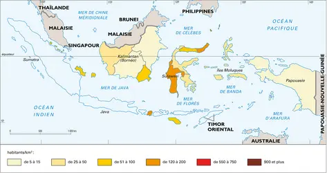 Indonésie : densité de population - crédits : Encyclopædia Universalis France