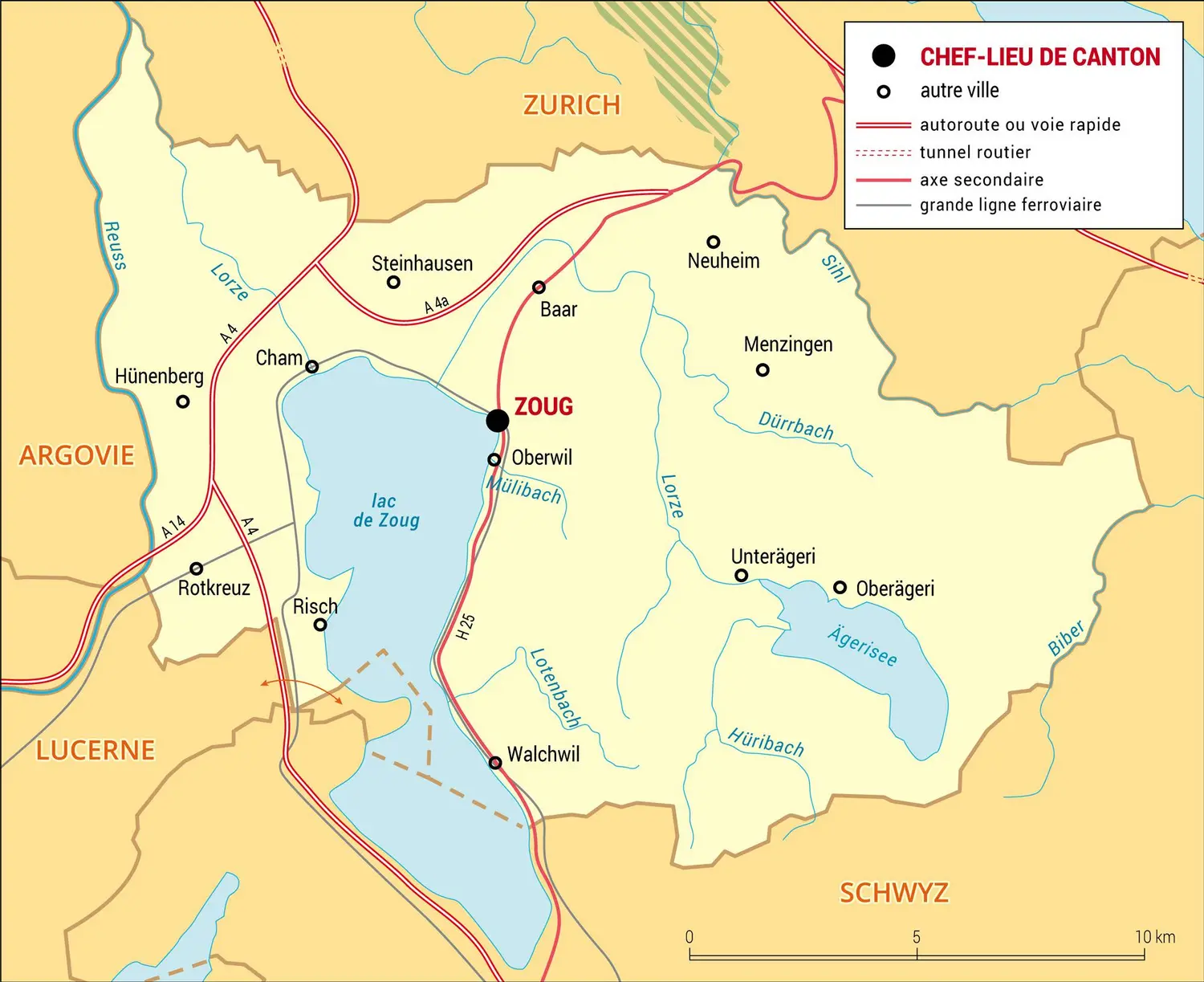 Zoug : carte administrative du canton