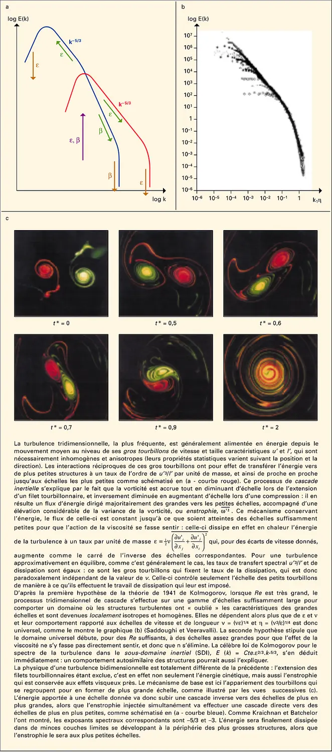 Turbulence : physique et spectre de la turbulence tridimensionnelle et bidimensionnelle