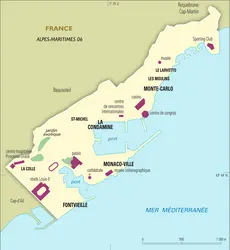 Monaco : carte administrative - crédits : Encyclopædia Universalis France