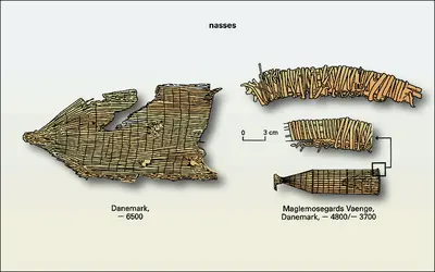 Embarcation et pagaies mésolithiques - crédits : Encyclopædia Universalis France