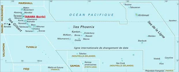Kiribati : carte physique - crédits : Encyclopædia Universalis France