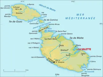 Malte : carte physique - crédits : Encyclopædia Universalis France