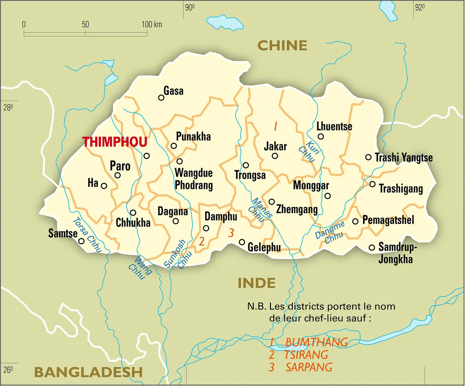 Bhoutan : carte administrative