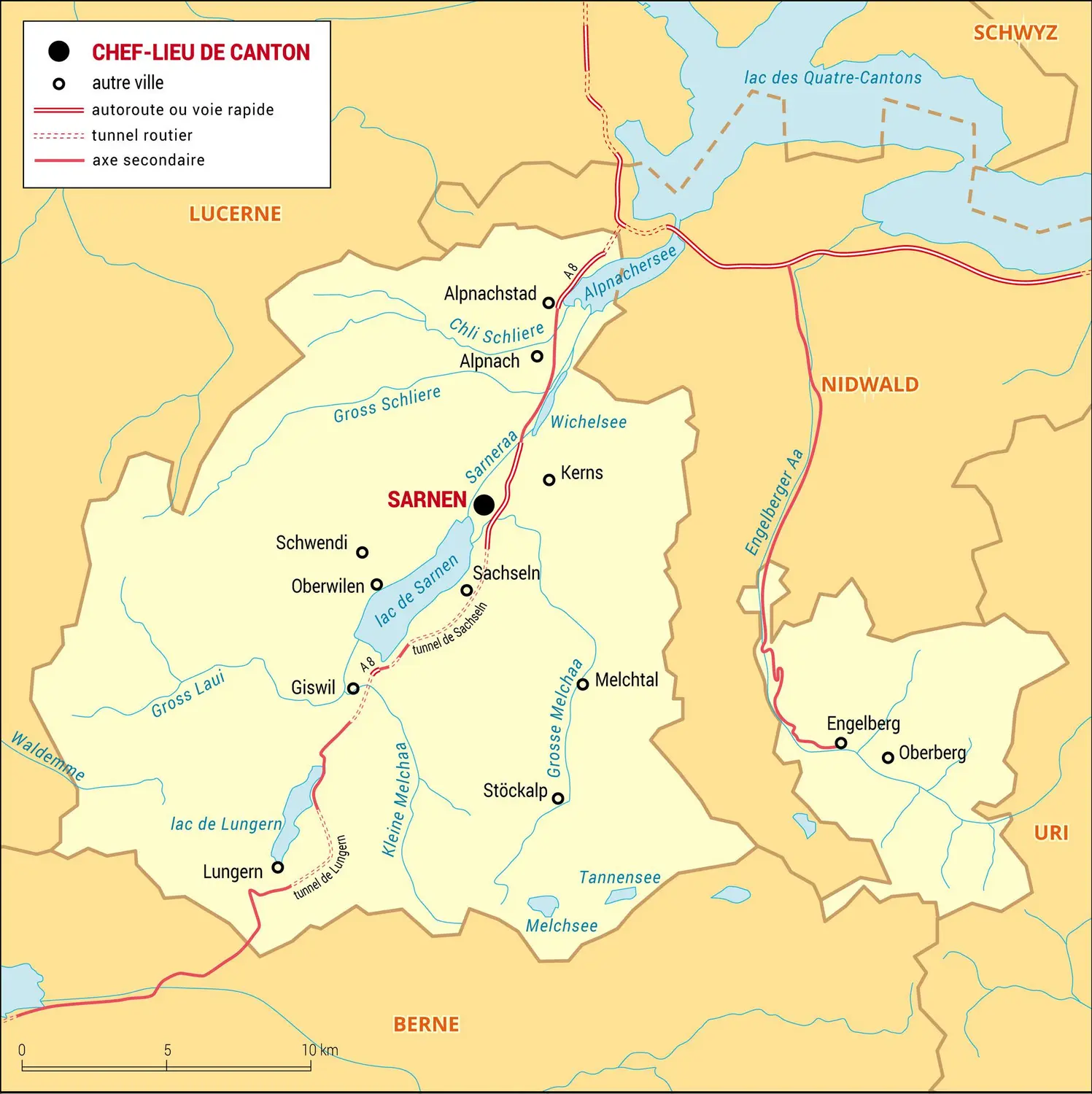 Obwald : carte administrative du canton