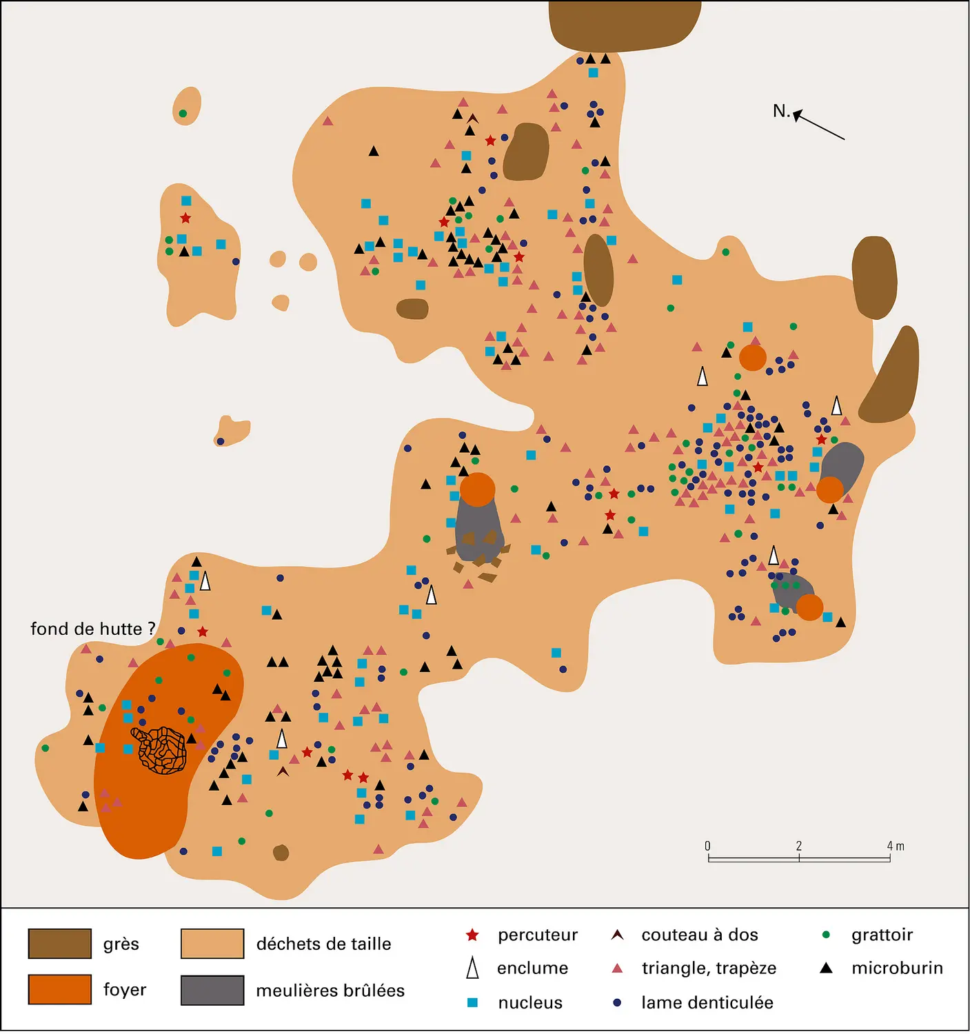 Plan d'un habitat mésolithique à Villeneuve-sur-Fère, Aisne